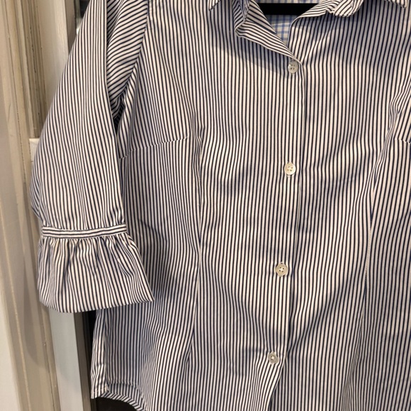 Gretchen Scott Priss Button Up Shirt Top Blue & White Striped Preppy Classy Sz S - Picture 3 of 10